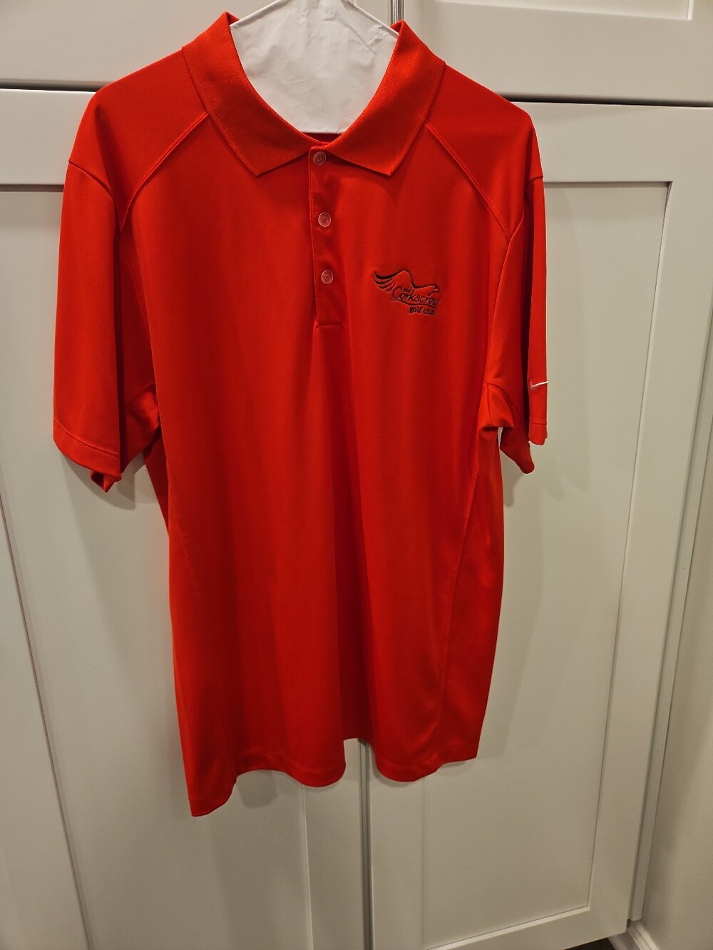 Nike Old Corkscrew Golf Club Shirt Mens Large Red Performance Polo